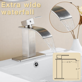 Fransiton brushed nickel waterfall faucet ceramic valve close-up