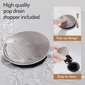 Fransiton brushed nickel waterfall faucet with pop-up drain close-up