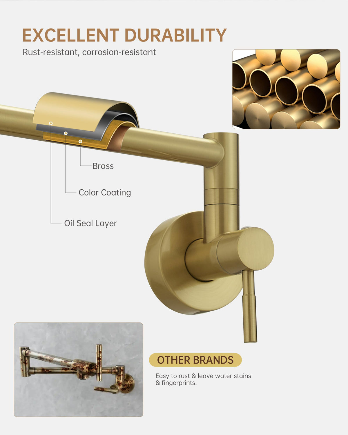 Fransiton dual-handle brass faucet offers precise control for accurate water flow.