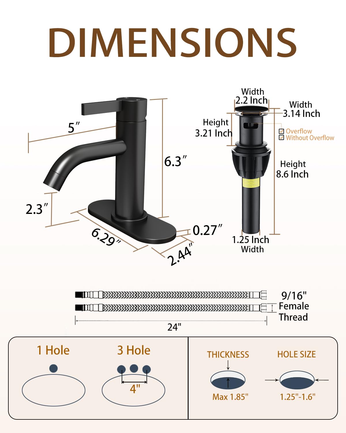 Fransiton matte black faucet shown with pop-up drain for easy maintenance