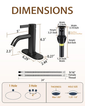 Fransiton matte black faucet shown with pop-up drain for easy maintenance