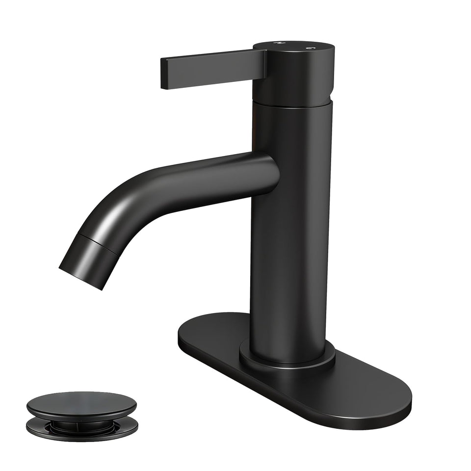Fransiton matte black faucet in single-hole setup for compact vanities with clean lines