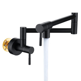 Fransiton matte black pot filler wall mount with folding arm for space-saving convenience
