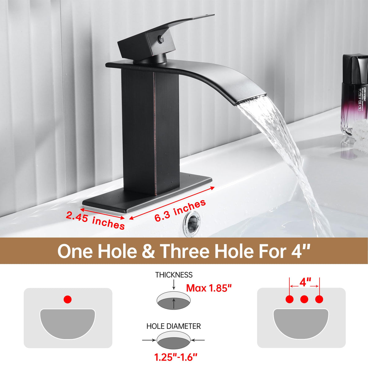 Fransiton waterfall faucet side view showing smooth single-handle operation for quick adjustments