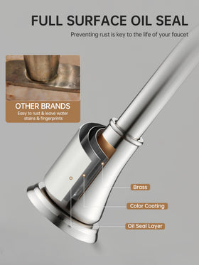 Two-handle operation enables precise temperature control on Fransiton faucet.