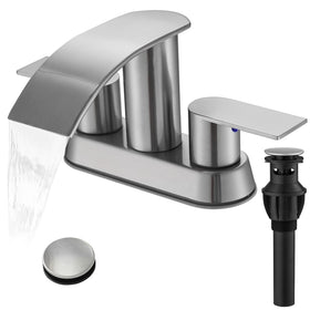 Fransiton waterfall bathroom faucet in brushed nickel for a modern sink setup.