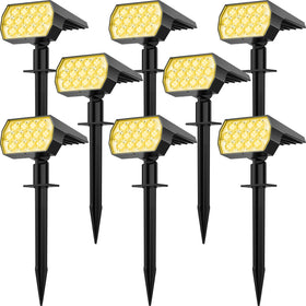 Fratink solar spot light 65 LEDs brightens walkways for safer nighttime arrivals.