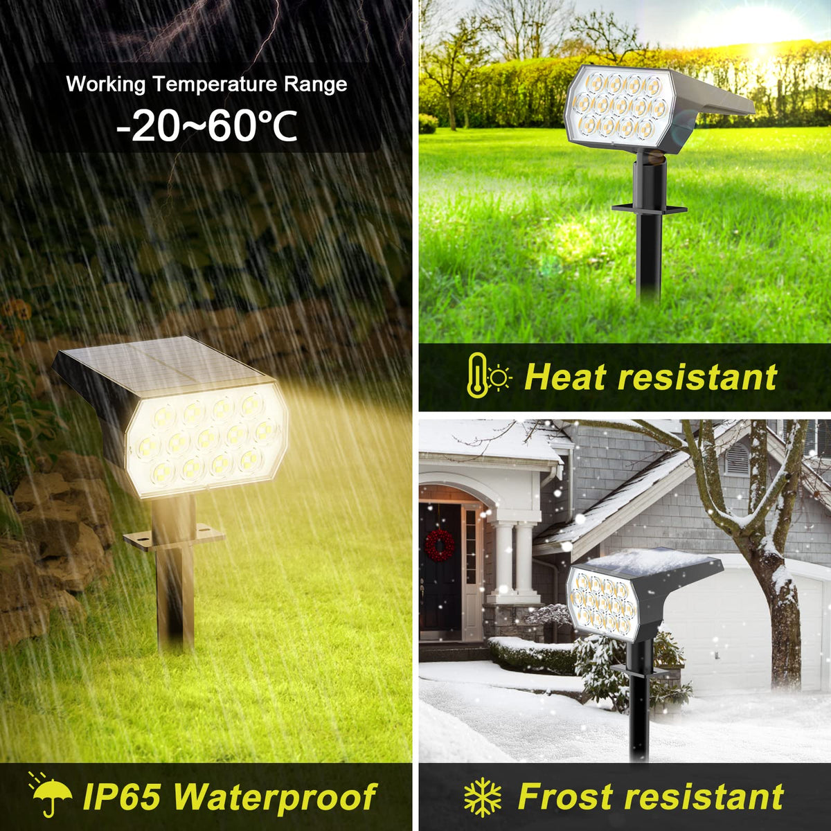 Fratink solar spot light auto-on at dusk with built-in day-night sensor.