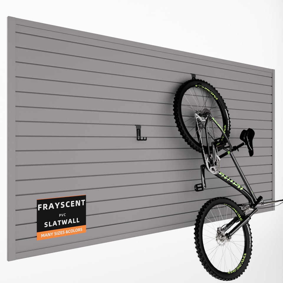 FRAYSCENT grey slat wall panel 4x8 showing durable garage storage