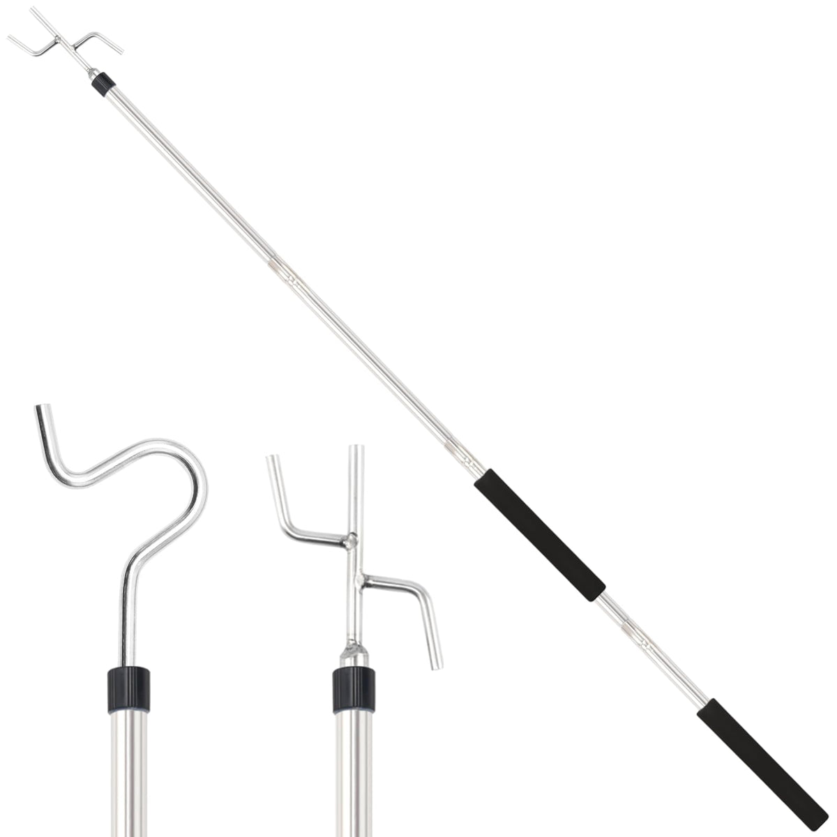 Frebuta clothes hook pole with two hook heads for versatile hanging