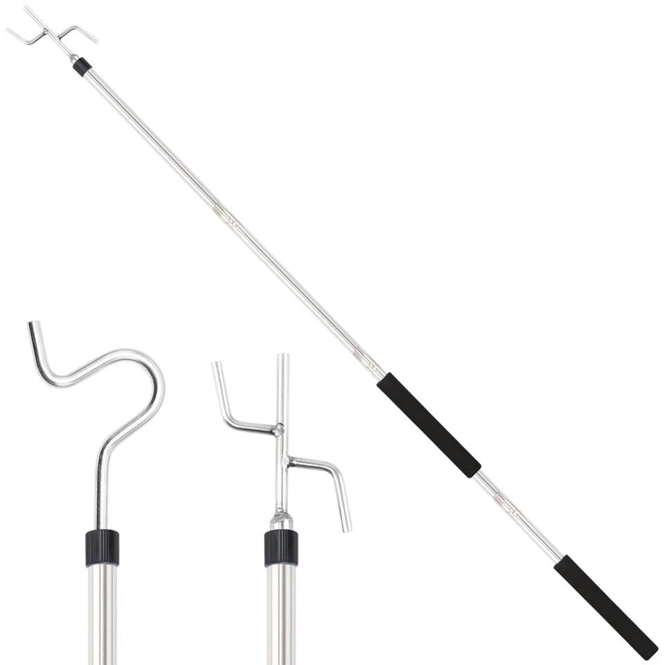Frebuta clothes hook pole with two hook heads for versatile hanging