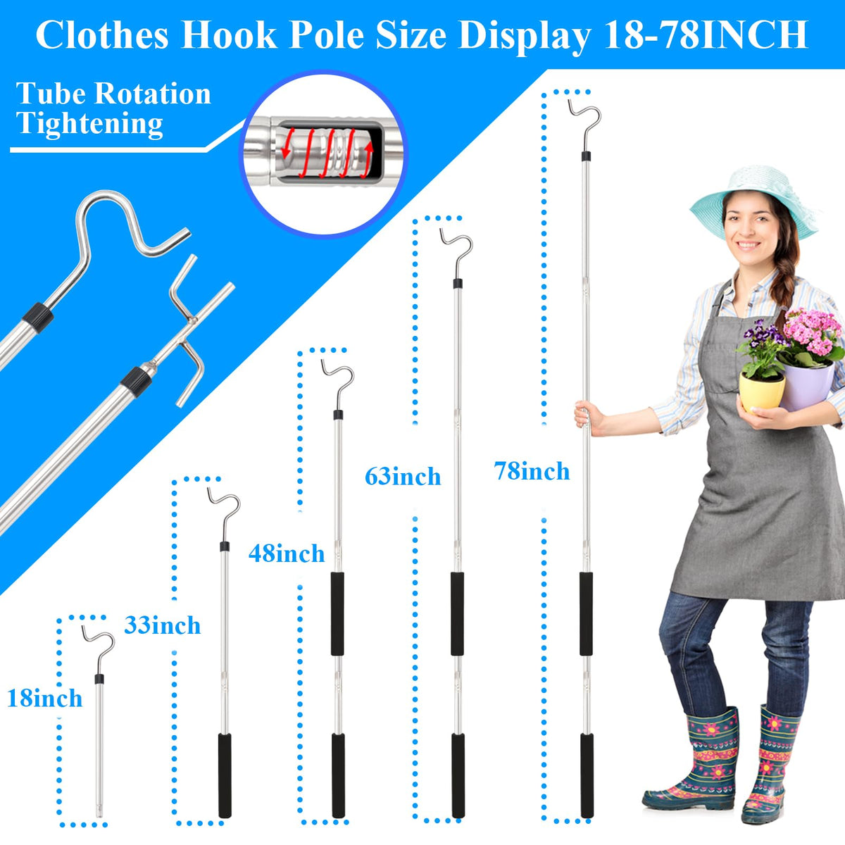 Frebuta extension pole shows adjustable length for high reach tasks