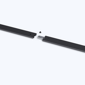 FREDBECK sliding barn door track connector closeup highlights frosted black finish and durable hardware.