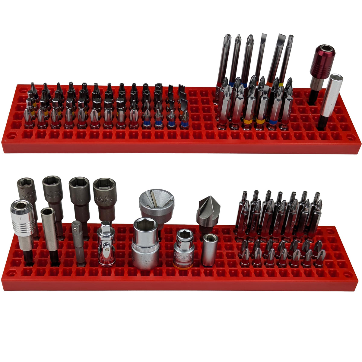 FREE ZONE bit organizer 158-hole tray red keeps bits neatly stored and accessible.