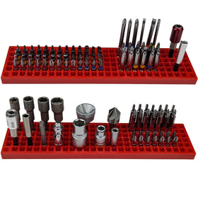 FREE ZONE bit organizer 158-hole tray red keeps bits neatly stored and accessible.