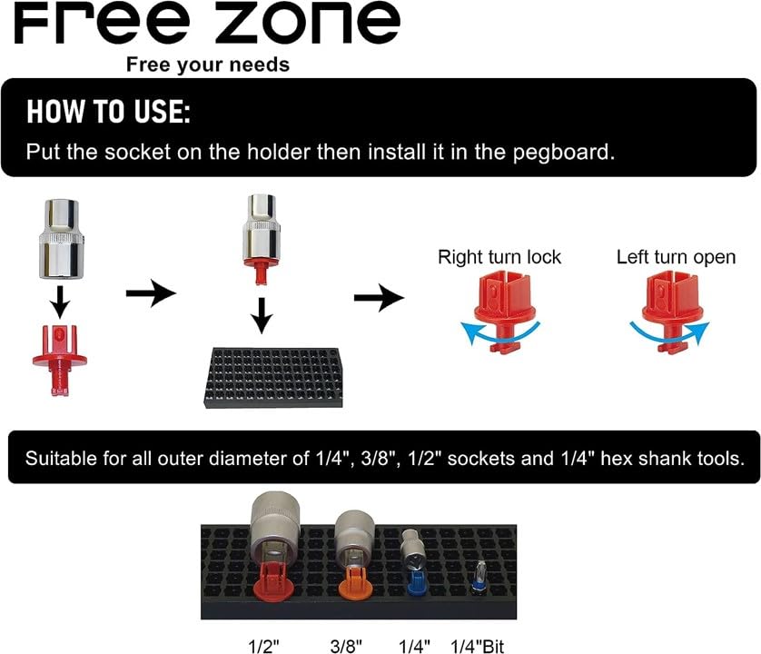 FREE ZONE secure bit holes prevent loss even when flipped upside down