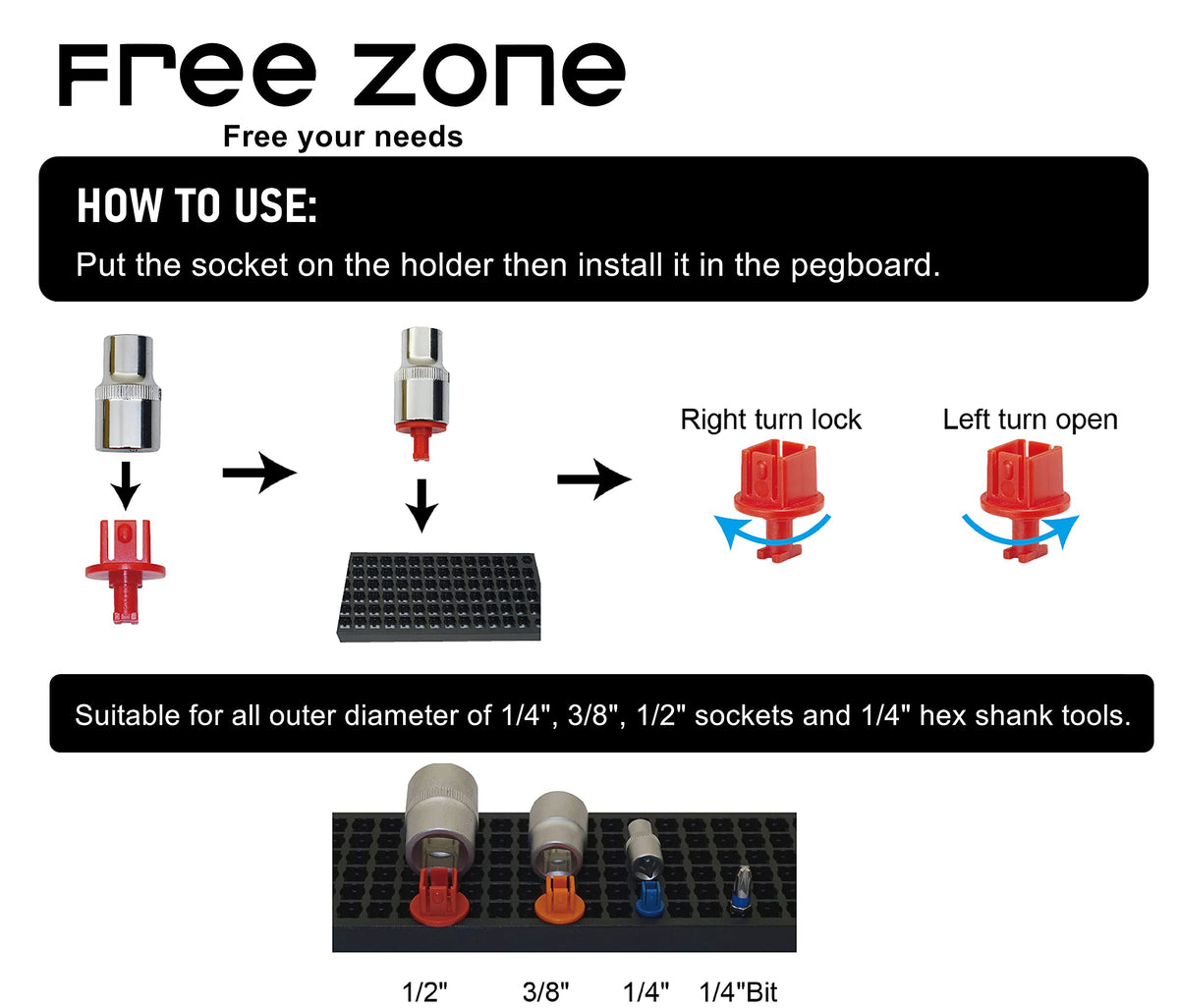 FREE ZONE portable bit organizer keeps tools organized on the go.