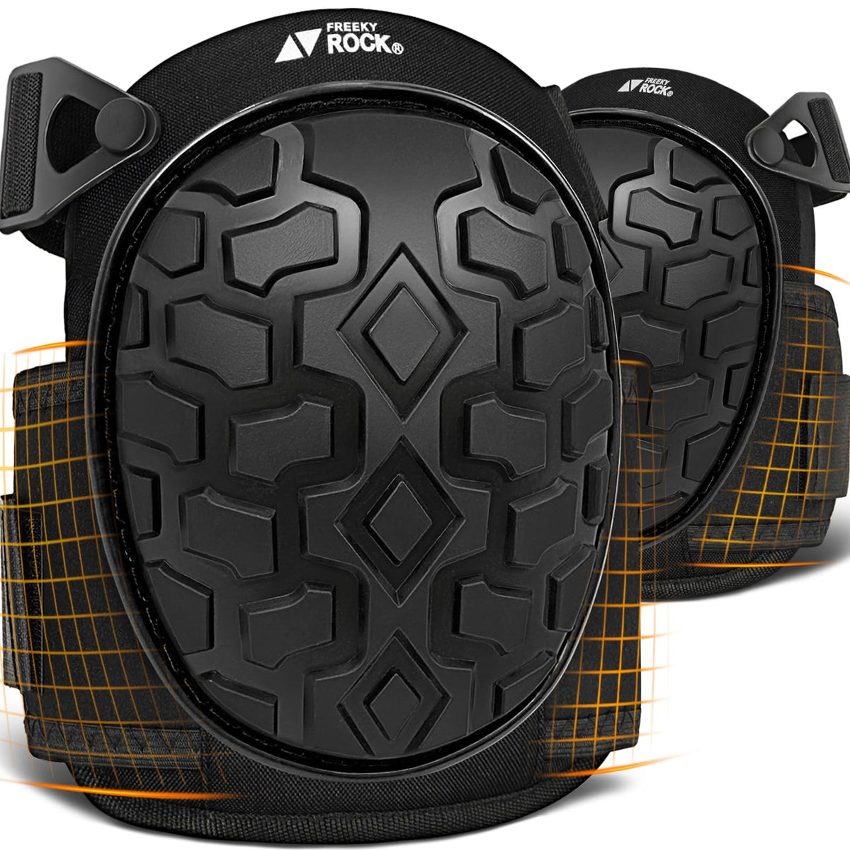 FREEKYROCK gel knee pads with heavy-duty cap protect knees on rough surfaces.