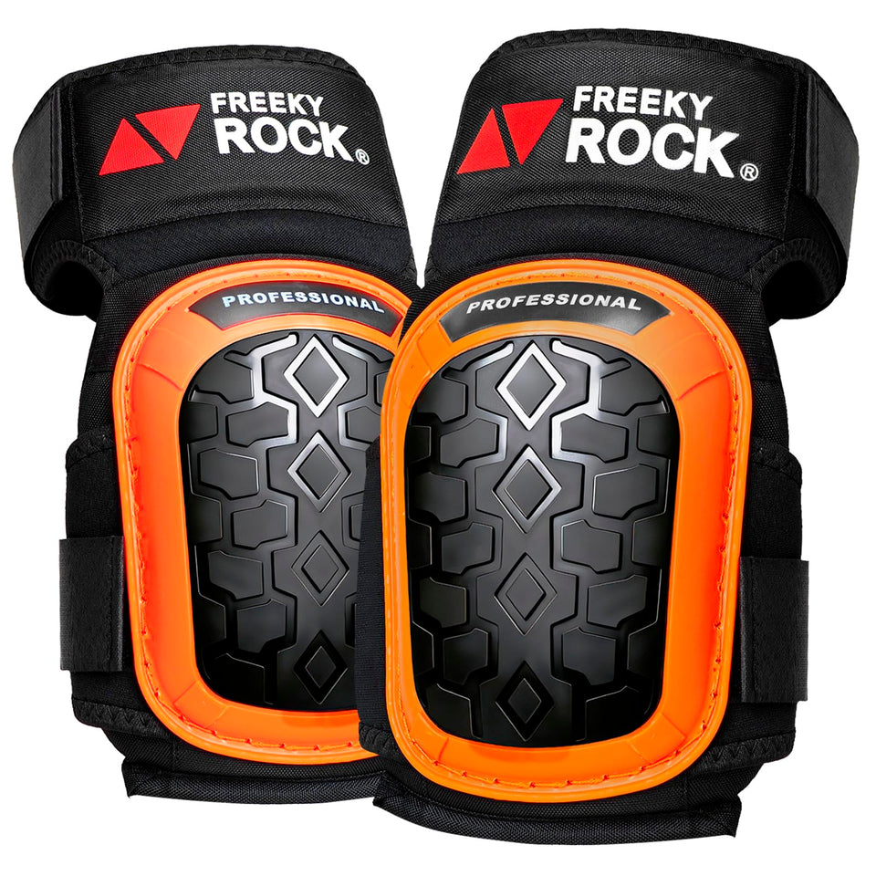 FREEKYROCK knee pads with anti-slip shell secure kneeling on rough surfaces.