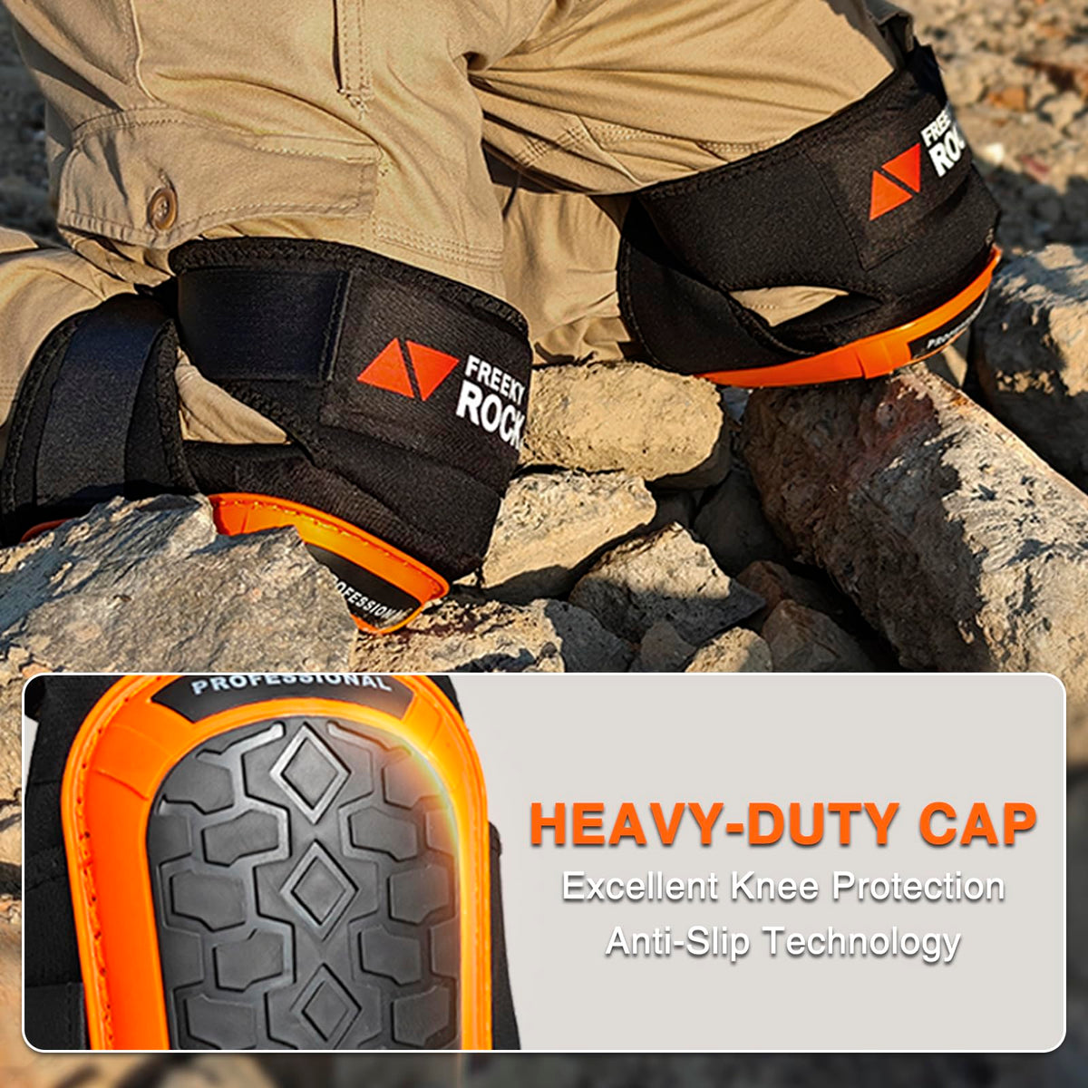 FREEKYROCK knee pads ergonomic knee cradle for targeted support.