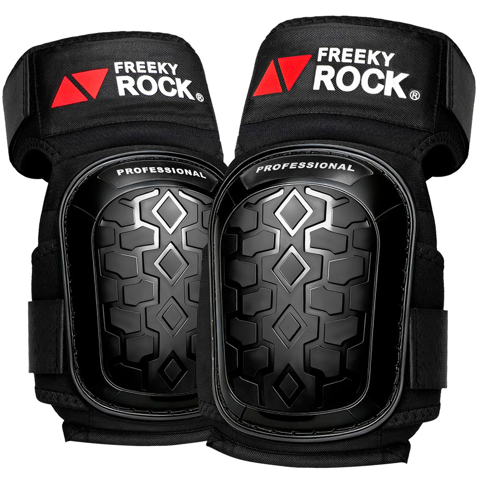 FREEKYROCK knee pads with non-slip cap for secure grip on rough surfaces