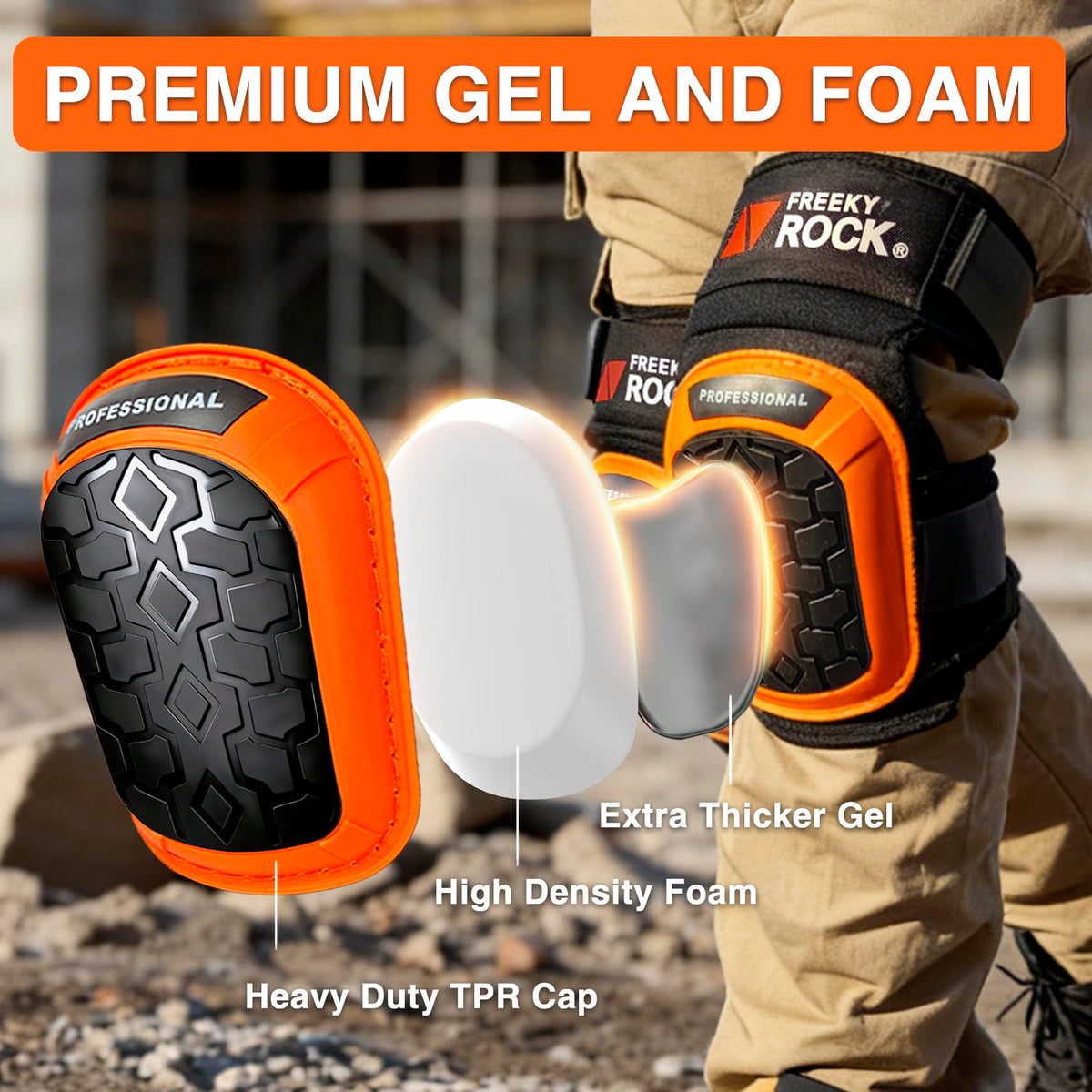 FREEKYROCK knee pads feature wide straps and inner silicone to stay in place.