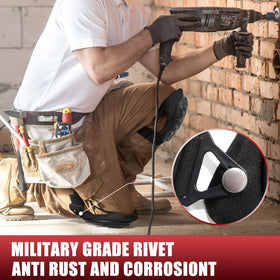 FREEKYROCK military-grade-rivet knee pads feature strong construction for rugged work.