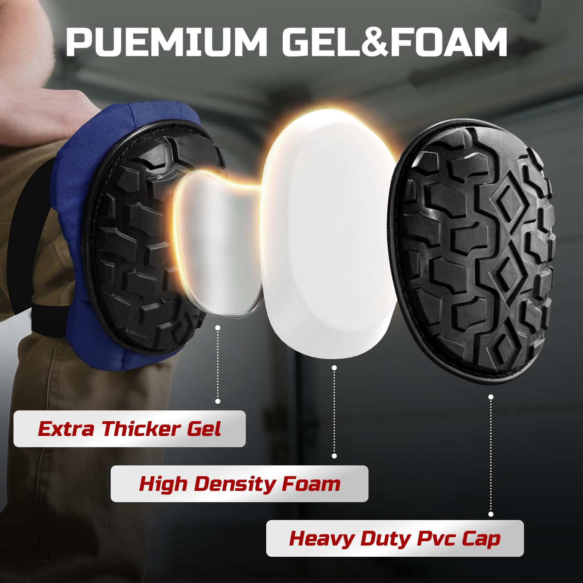 FREEKYROCK knee pads feature thick gel cushion for comfortable kneeling during flooring work