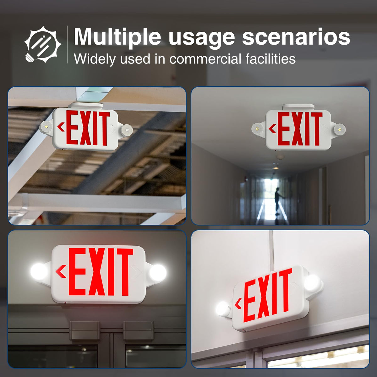 FREELICHT exit sign universal 120-277V voltage compatibility.