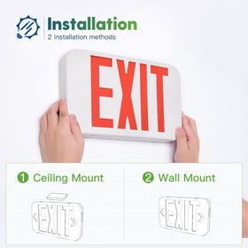 FREELICHT exit sign back view highlighting battery backup during outages