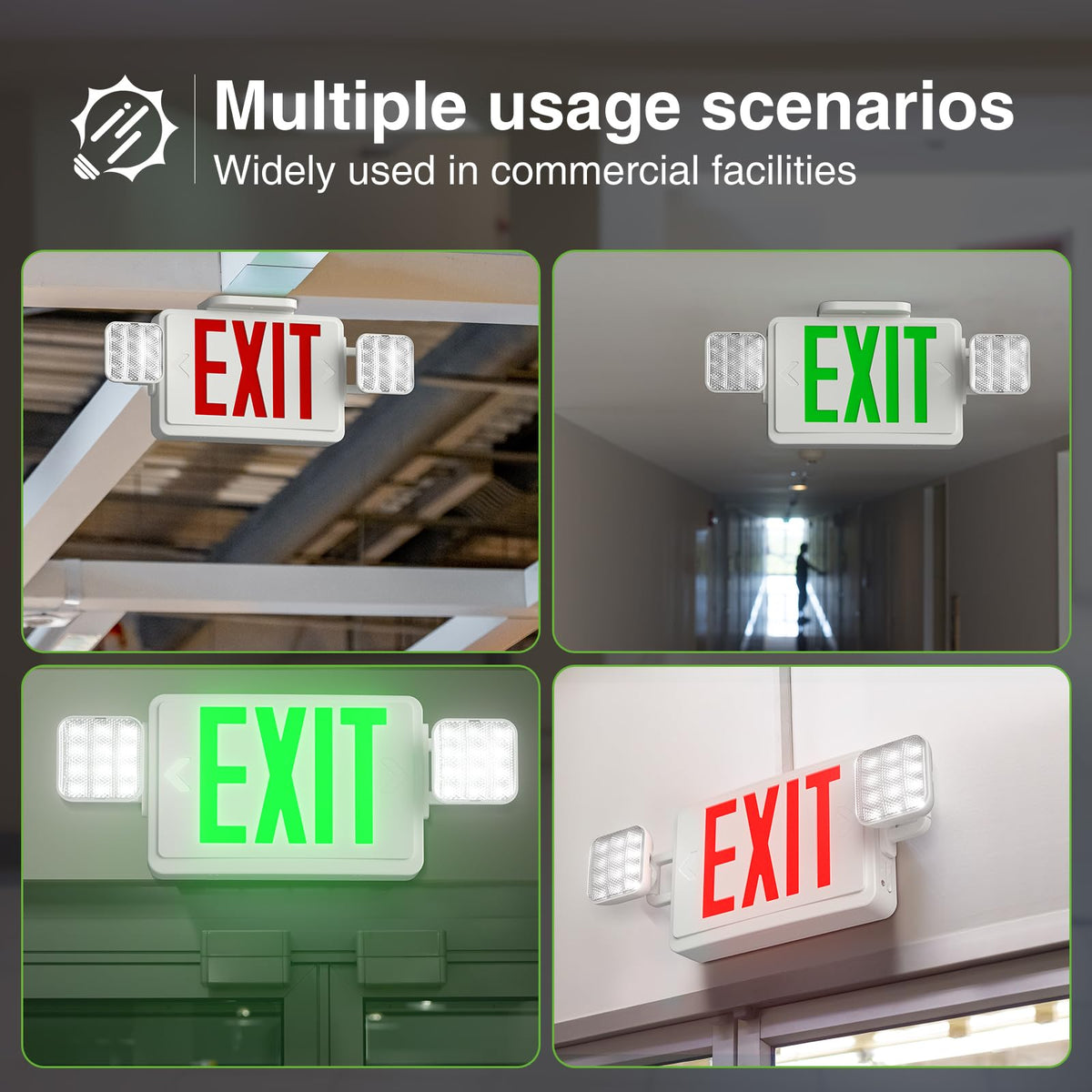 Freelicht exit sign LED 2-pack rugged thermoplastic housing.