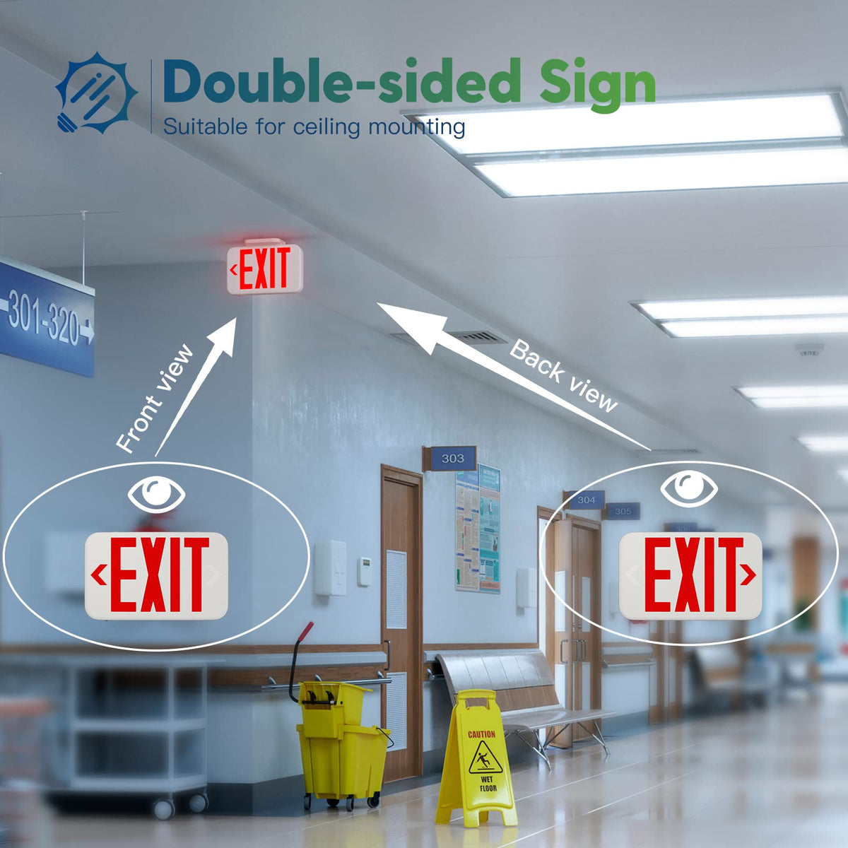 FREELICHT exit sign side view showing wall-mount installation versatility