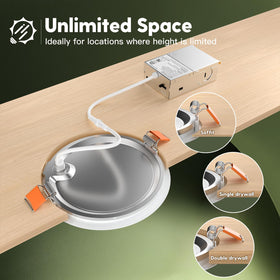 FREELICHT ultra-thin wafer downlight highlighting slim ceiling profile.