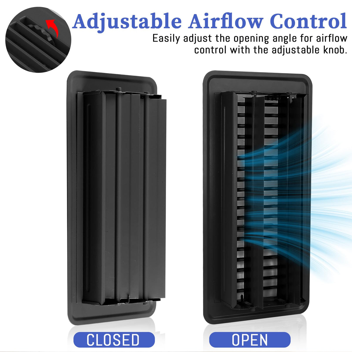 FresAgrutty vent with adjustable knob detail for controlling airflow in living spaces.