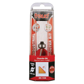 Freud 40-104 chamfer bit with quarter-inch shank for versatile routing.