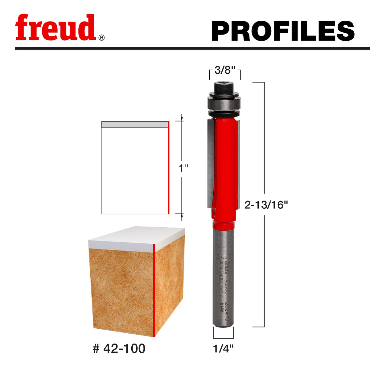 Freud 42-100 bearing flush trim bit cutting laminate with clean edge