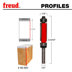 Freud 50-501 dual-bearing design enables versatile routing and clean flush trim.