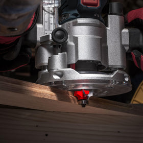 Freud bit in action cutting hardwood for a smooth edge transition.