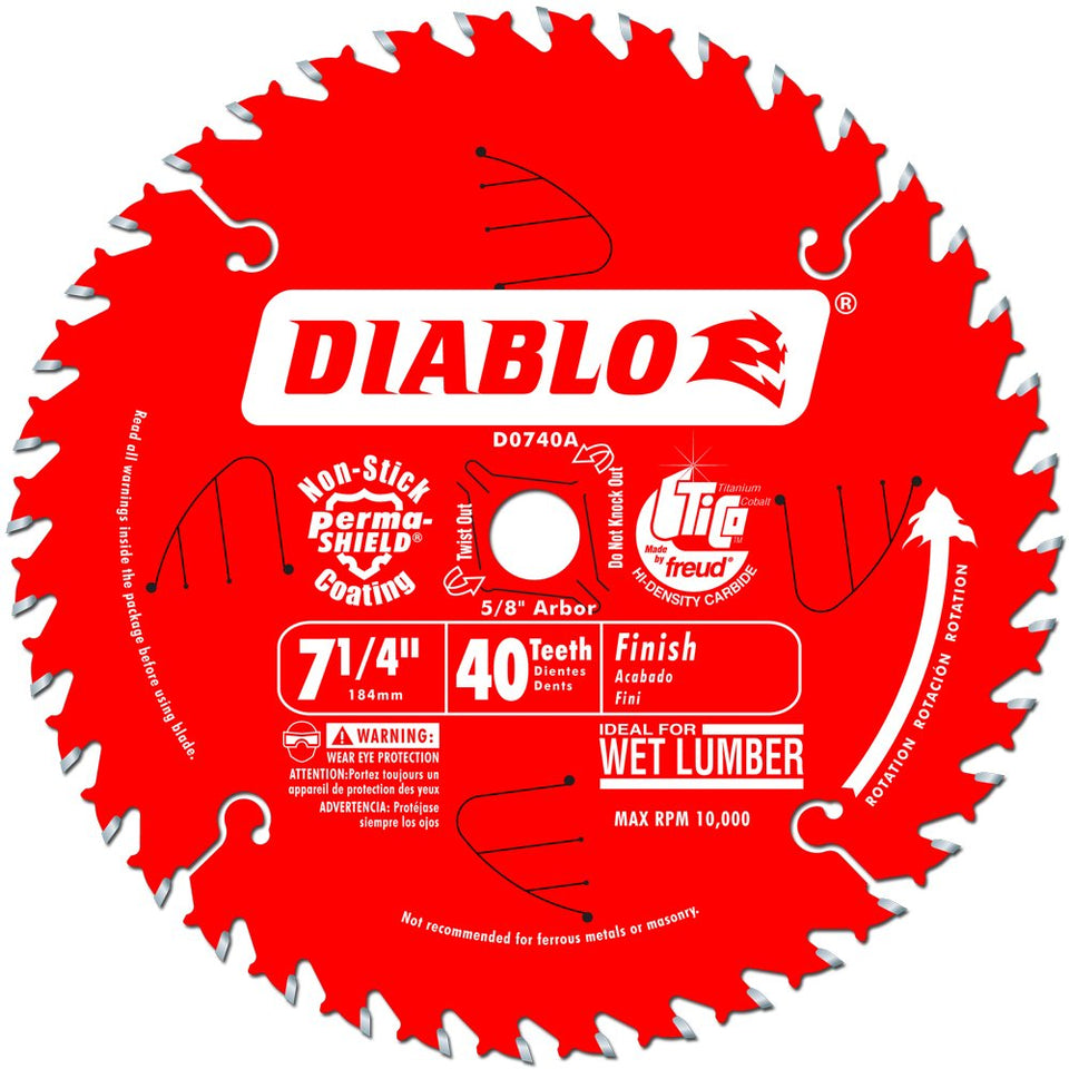 Freud Diablo 7-1/4 inch 40-tooth ATB finishing blade delivering clean crosscuts