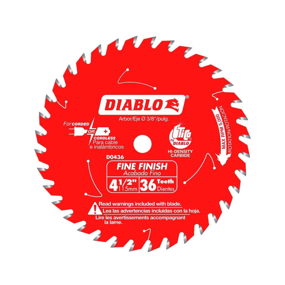 Freud Diablo D0436X fine finish blade for precise crosscuts in hardwood and plywood.