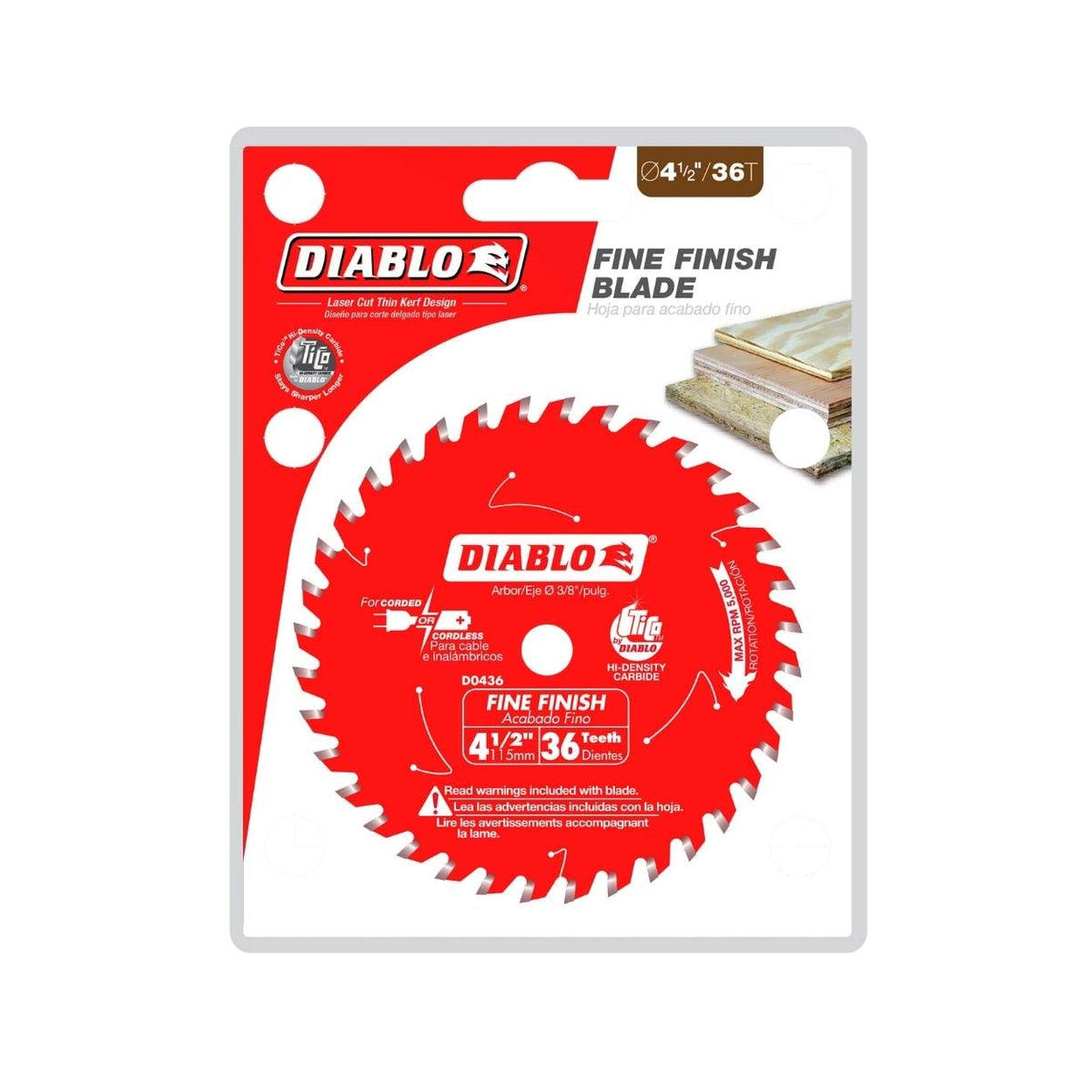 Freud Diablo D0436X Perma-Shield coating enhances durability during trim cuts.