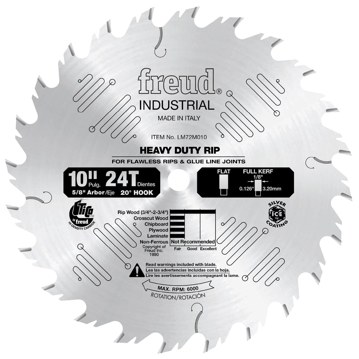 Freud LM72M010 10-inch blade front view for smooth ripping