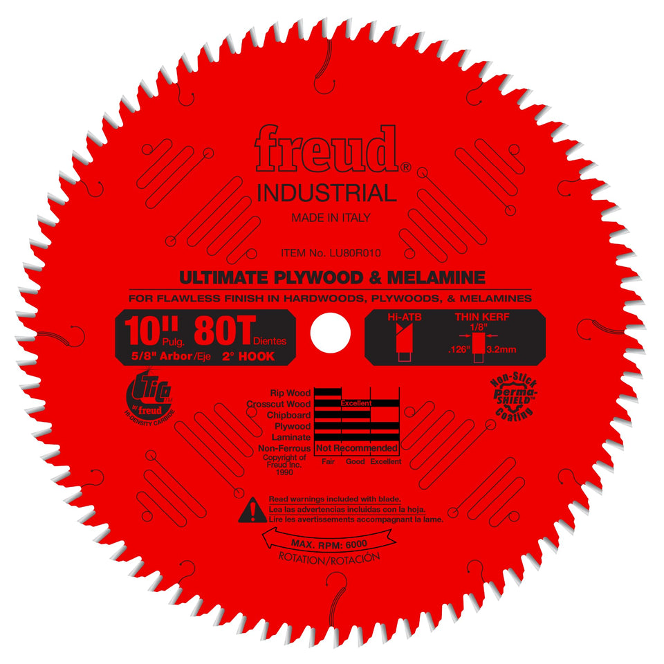 Freud LU80R010 blade for plywood and melamine delivers clean, chip-free cuts