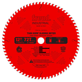 Freud LU91R012 blade close-up shows TiCo teeth for clean crosscuts.