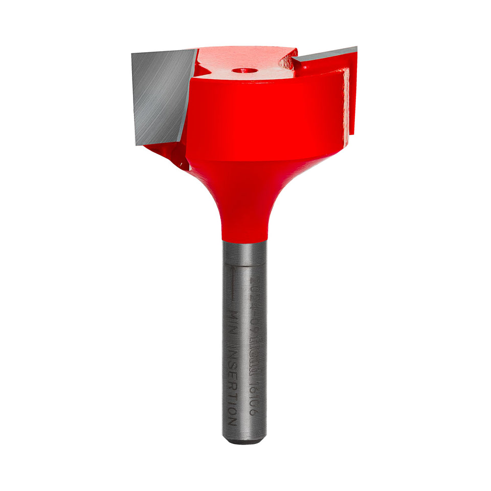 Freud spoilboard surfacing mortising bit top view for clean, precise CNC cuts.