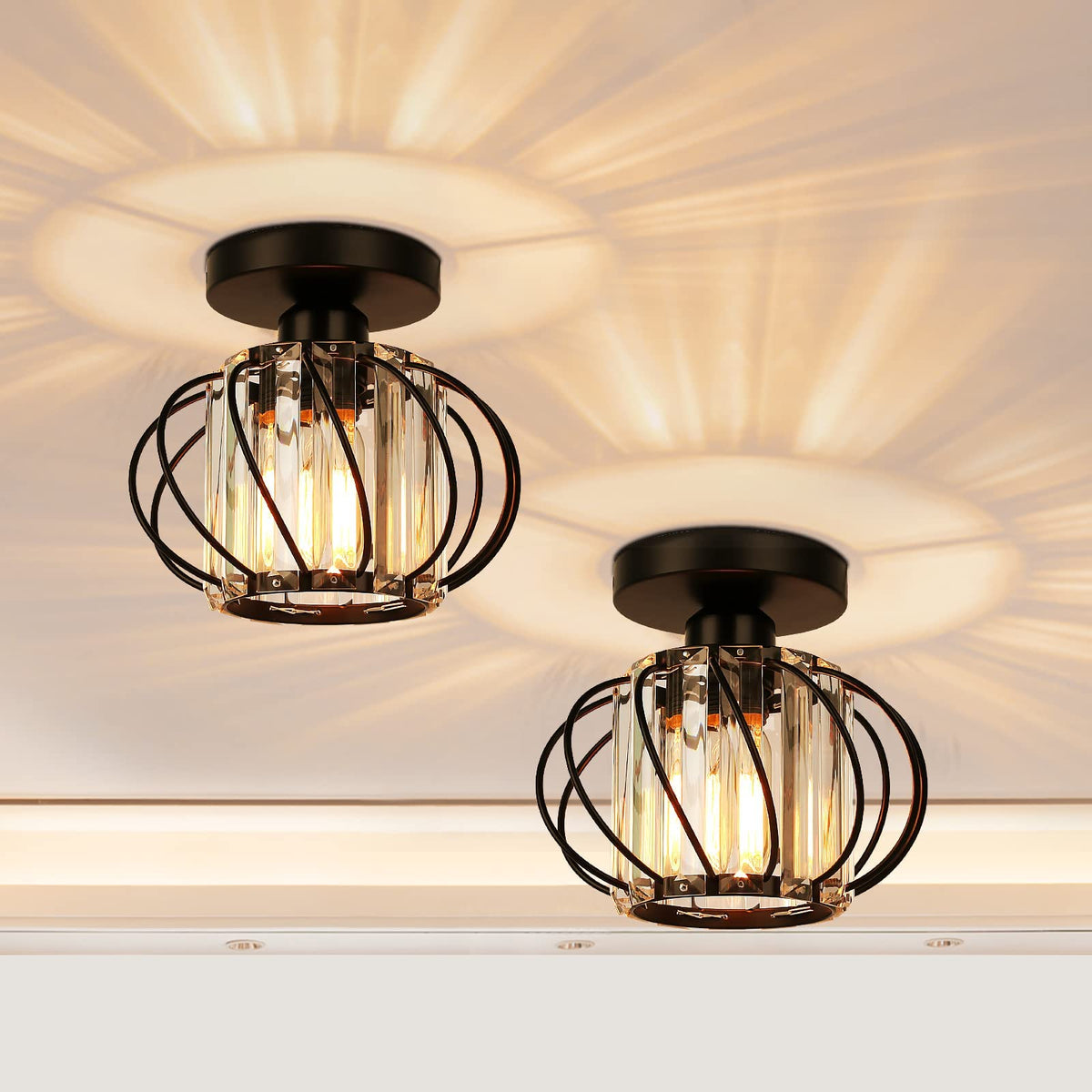 FRIDEKO HOME black crystal ceiling light front view enhances foyer ambiance