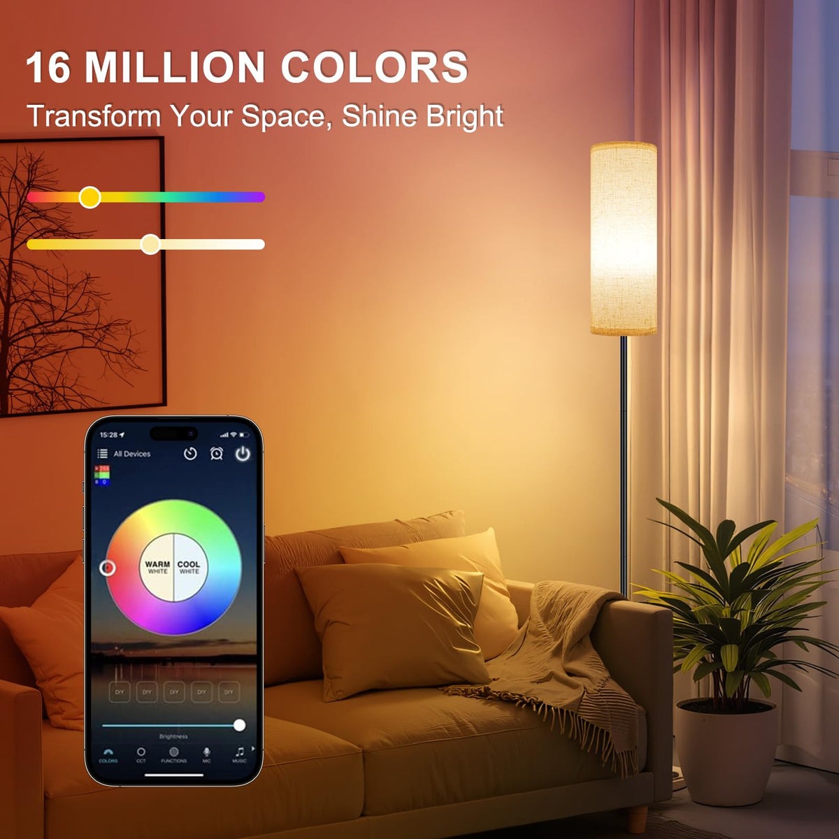 FRIDEKO HOME RGB floor lamp with app control for easy color and brightness setup