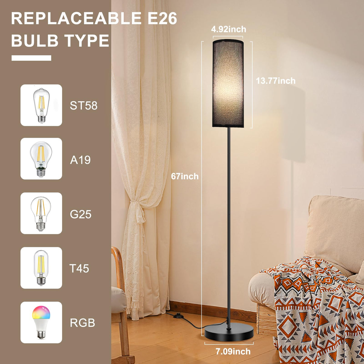 FRIDEKO HOME floor lamp with foot switch for quick power on