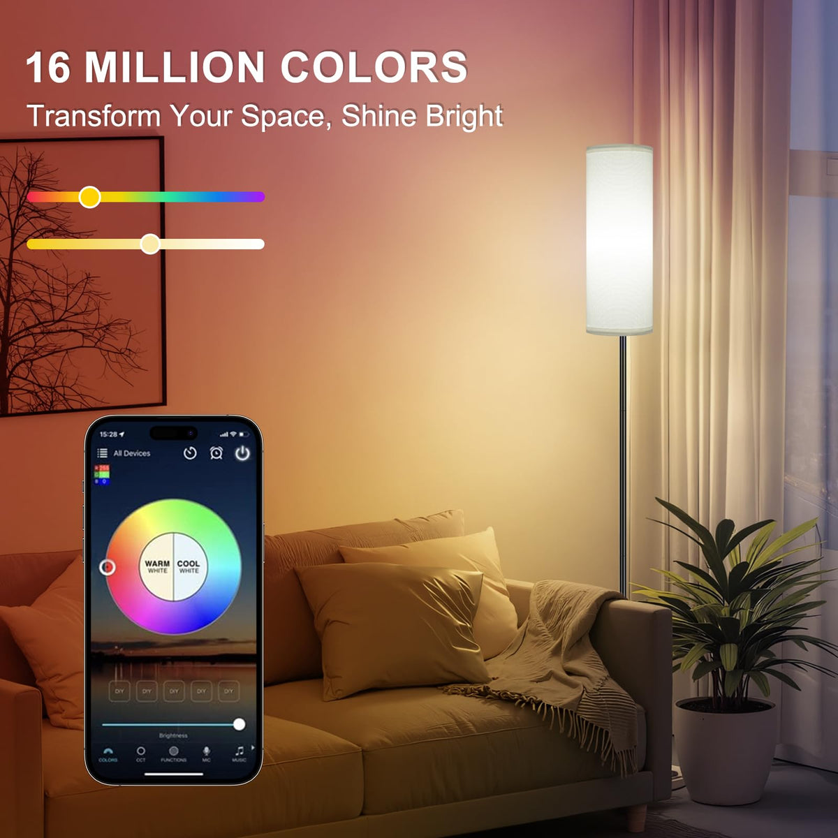 FRIDEKO HOME floor lamp remote control for easy color and brightness adjustments.
