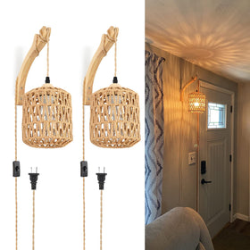 FRIDEKO HOME two-woven lantern sconce offering warm ambient lighting for living rooms.